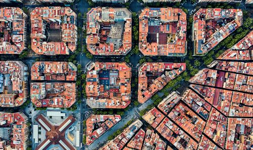 Aerial view of city blocks