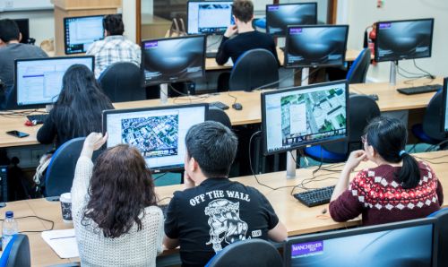 Students working at one of The University of Manchester's computer clusters.