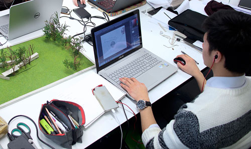 Student looking at laptop